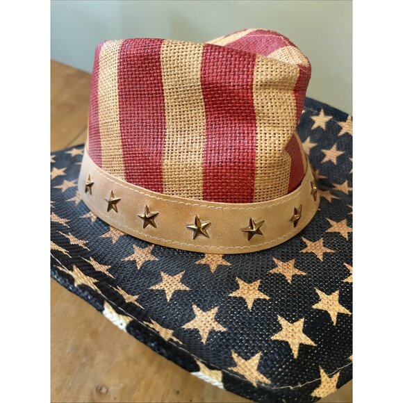 Men's American Flag Cowboy Hat, Striped Western Tea-Stained USA Shape-It Brim - Picture 2 of 6